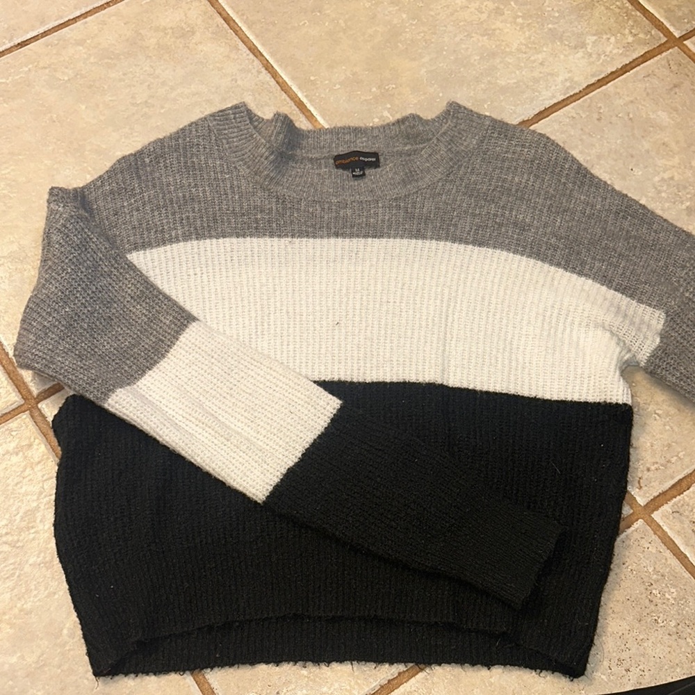 Ambiance Gray and White Crew Neck Sweater